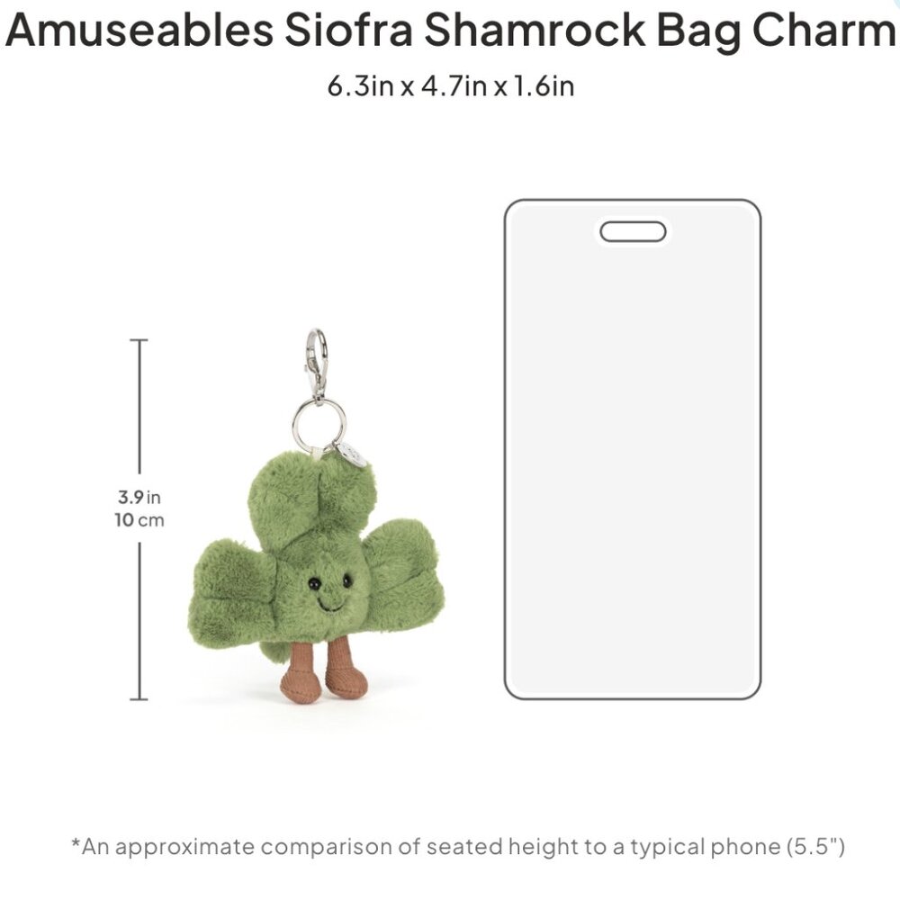 Jellycat Amuseables Siofra Shamrock Bag Charm, NWT - Picture 10 of 10
